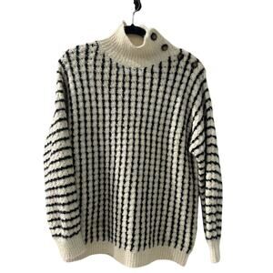 Cream and Black Striped Button-Shoulder Sweater